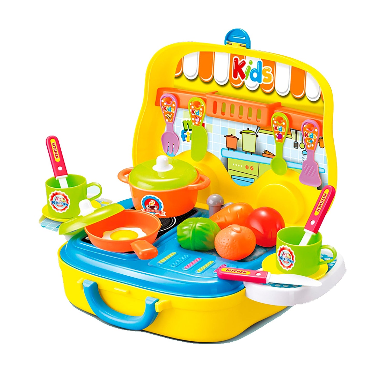 OLEOCA Children's Portable Mini-Kitchen Suitcase Playset - Toy Cookware