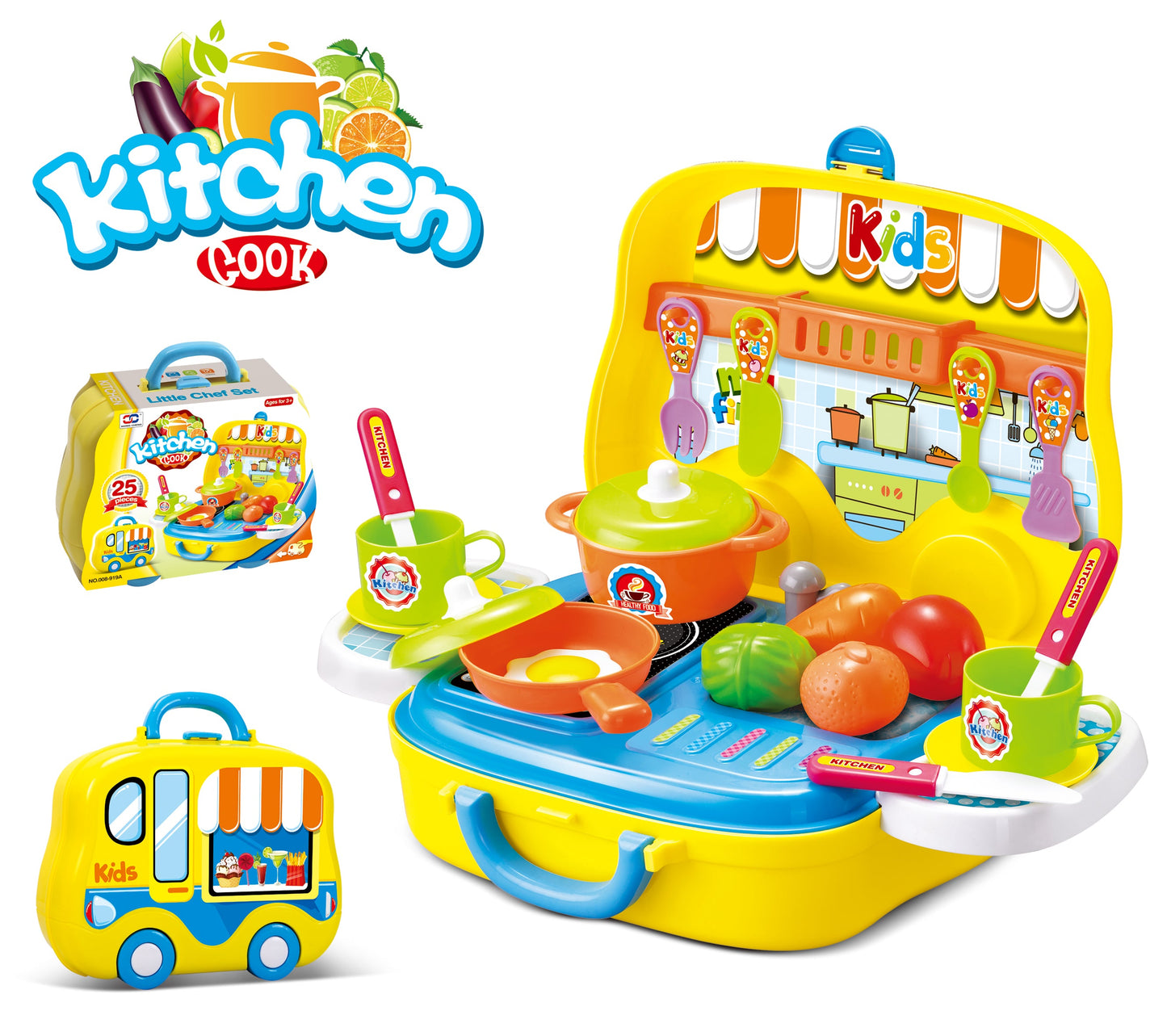OLEOCA Children's Portable Mini-Kitchen Suitcase Playset - Toy Cookware
