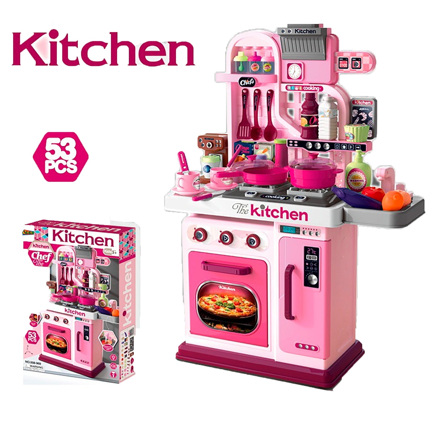 OLEOCA Children's Kitchen Playset - Cooking Stove, Play Sink, Oven, Kitchen Accessories with Realistic Lights and Sound