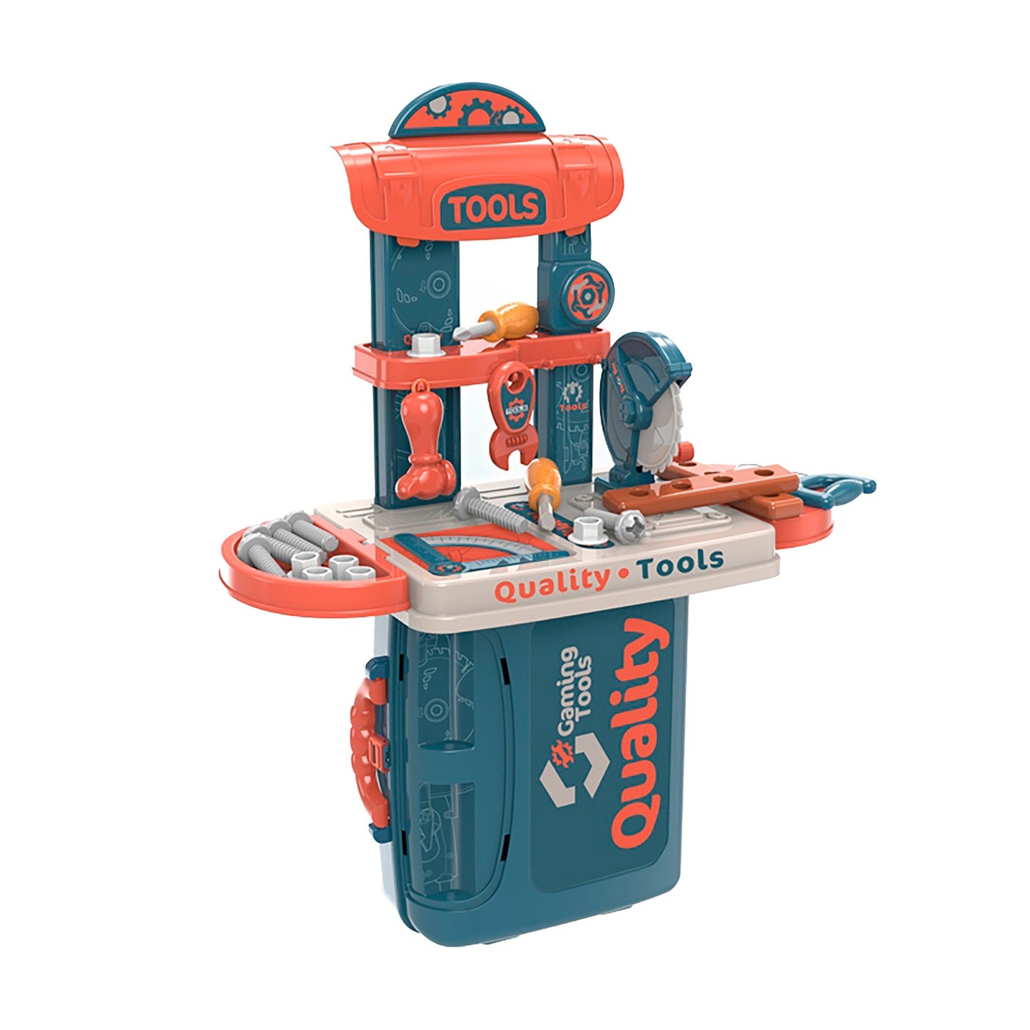 OLEOCA Children's 3 in 1 Portable Workbench Construction Suitcase Playset - Toy Tools, for Boys