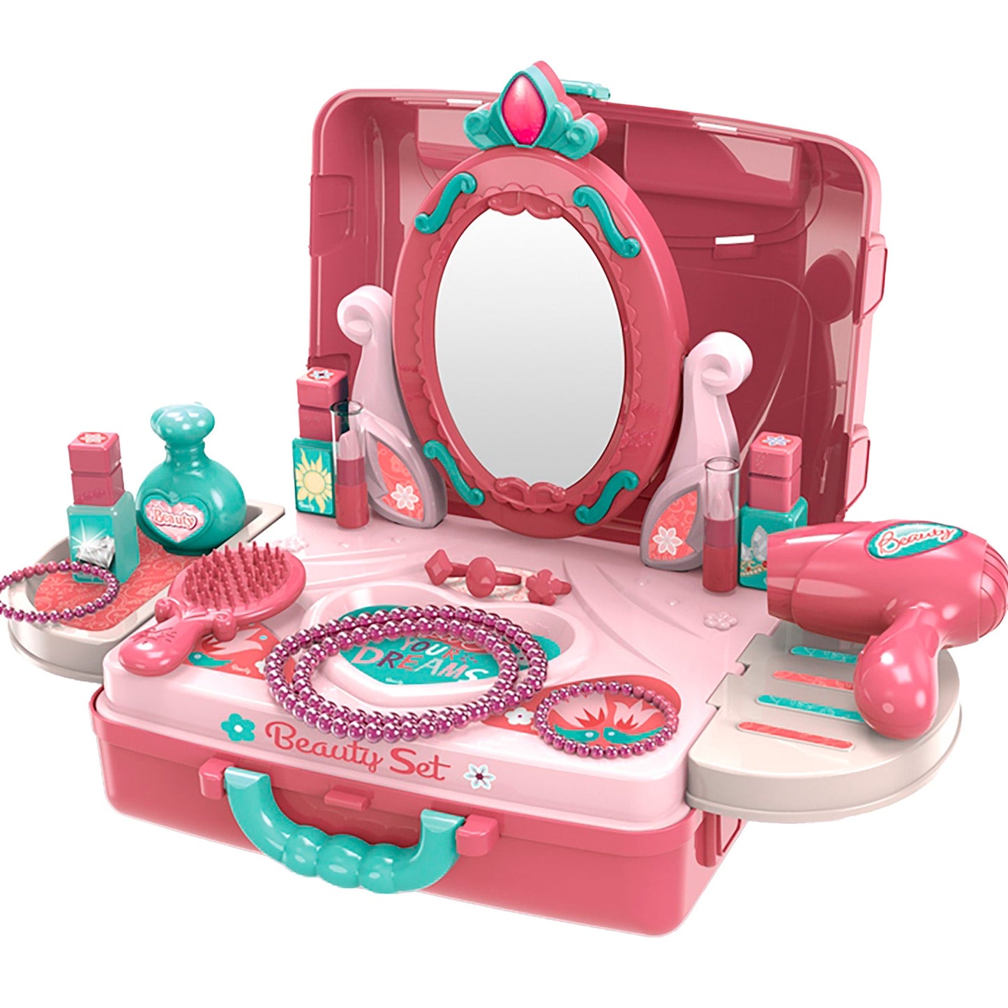 OLEOCA Children's 3 in 1 Portable Dressing Suitcase Playset - Vanity Makeup Table