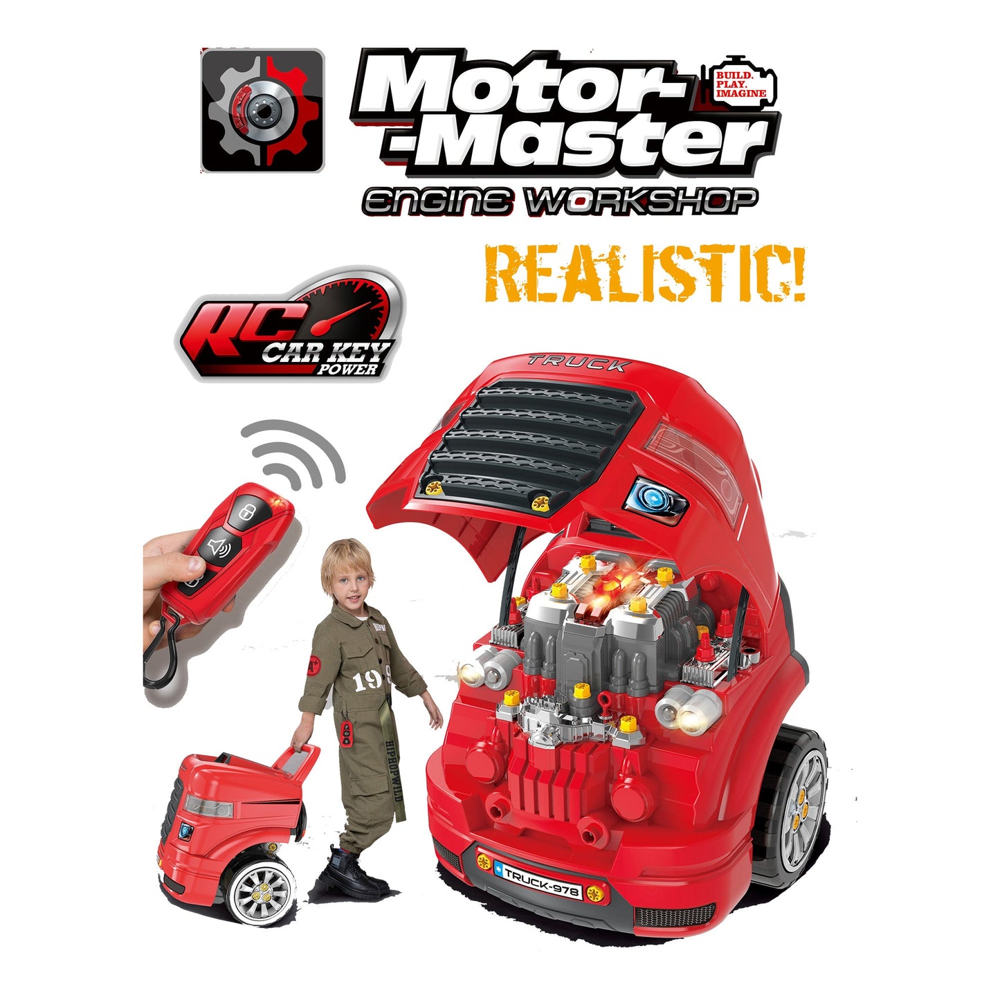 OLEOCA Children's Large Truck Engine Toy, Kids Mechanic Repair Set for 3-5 Yr Toddlers, Big Builder Kit, Take Apart Motor Vehicle Pretent Play Car Service Station, Stocking Gift For Boys