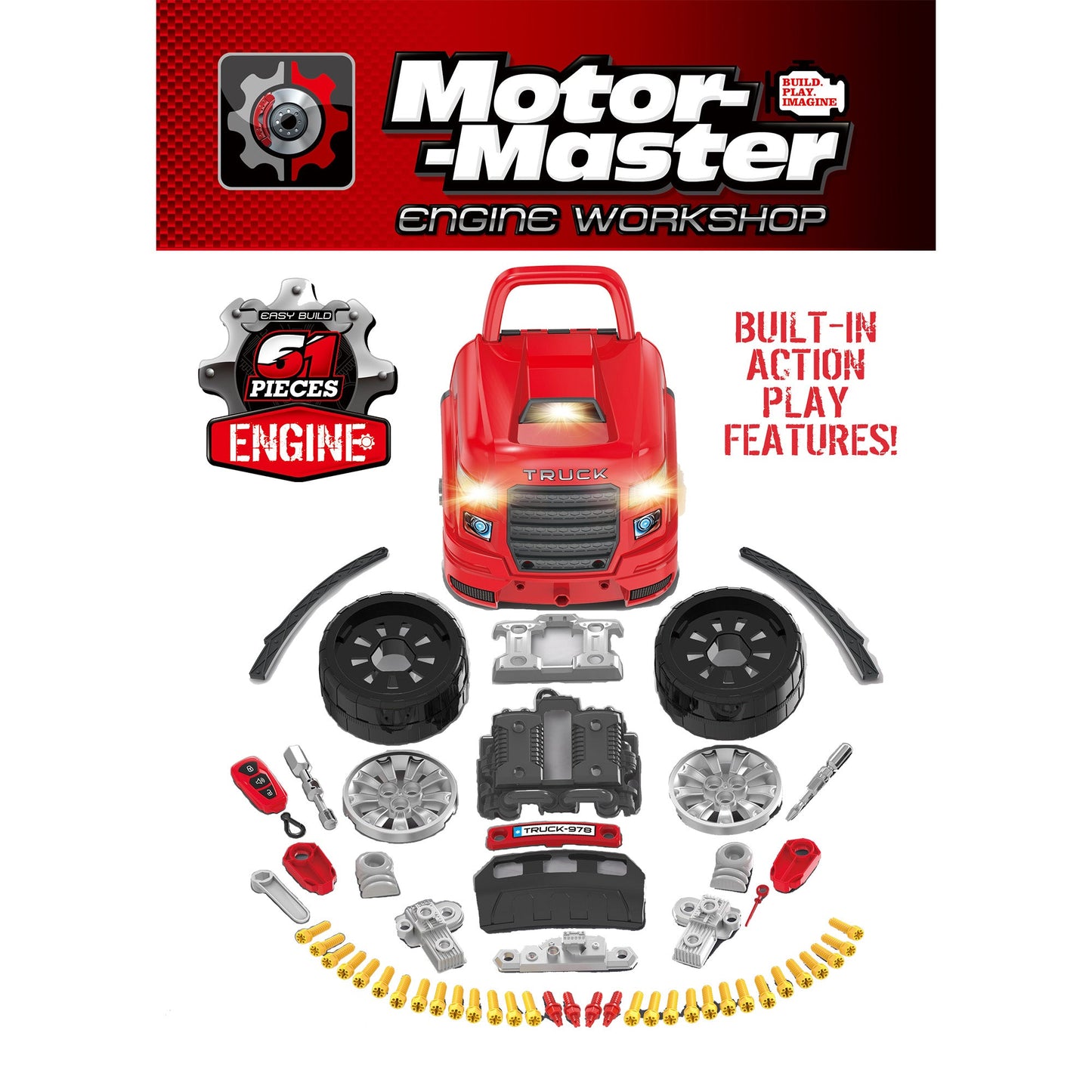 OLEOCA Children's Large Truck Engine Toy, Kids Mechanic Repair Set for 3-5 Yr Toddlers, Big Builder Kit, Take Apart Motor Vehicle Pretent Play Car Service Station, Stocking Gift For Boys