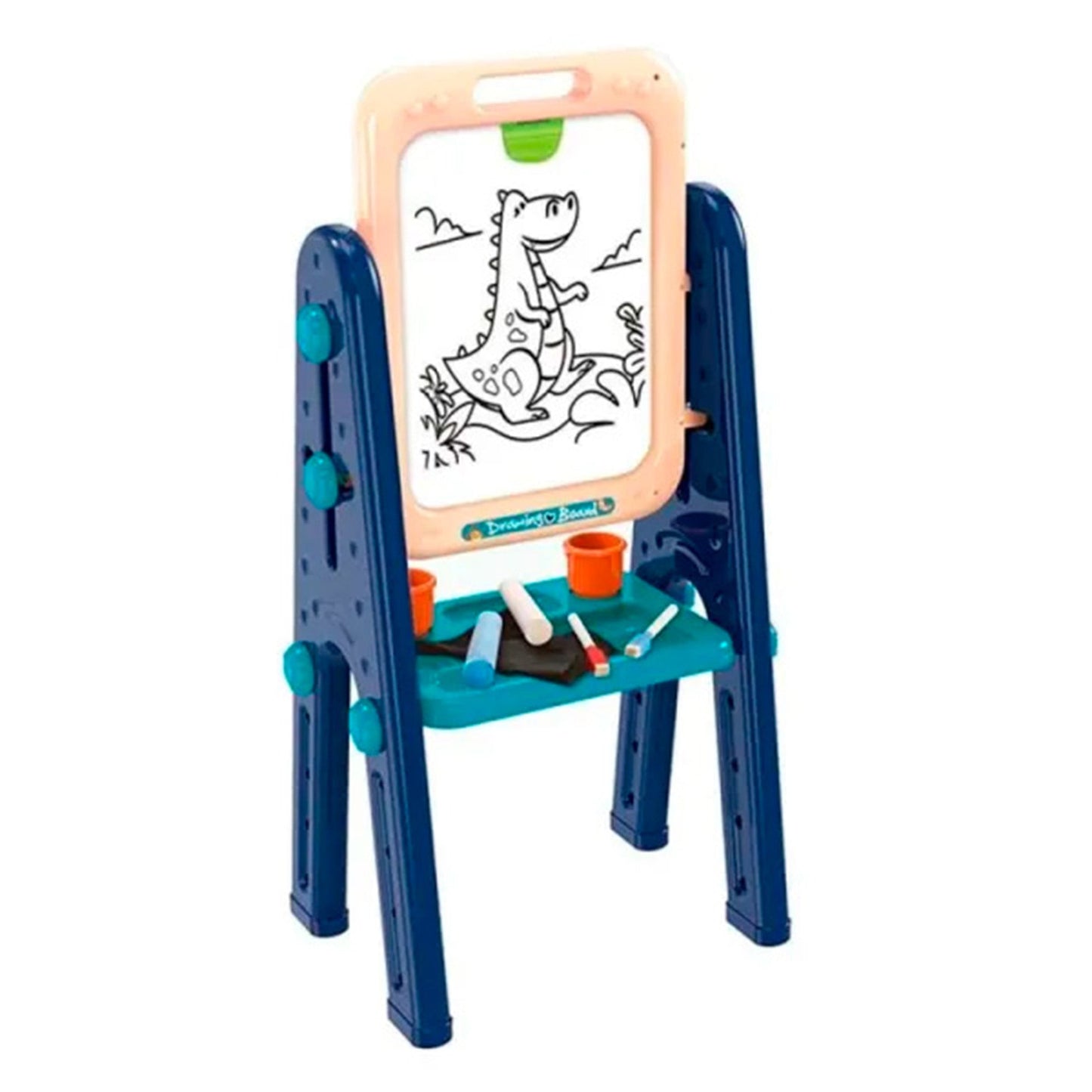 OLEOCA Children's Educational Multifunctional Drawing Toy Easel 4 in 1, Double Sided Adjustable Chalkboard, Magnetic Dry-Erase Board, Basketball, Ring Toss Game