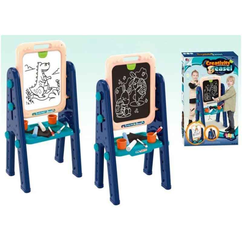 OLEOCA Children's Educational Multifunctional Drawing Toy Easel 4 in 1, Double Sided Adjustable Chalkboard, Magnetic Dry-Erase Board, Basketball, Ring Toss Game