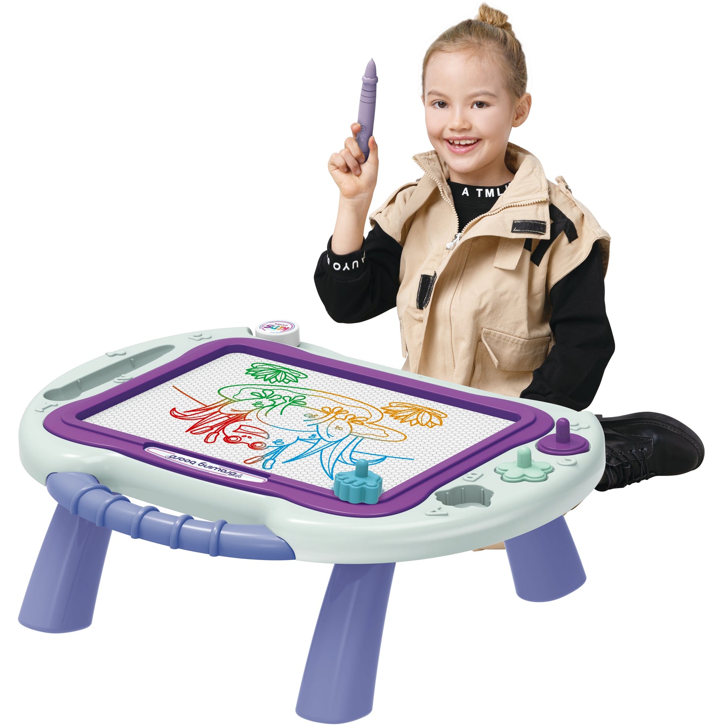 OLEOCA Children's 2 in 1 Magnetic Drawing Doodle Board-Table With Pen and Templates, For Girls
