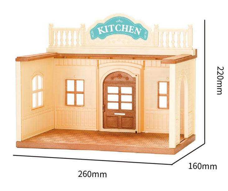 OLEOCA Family Children's Kitchen Room Dollhouse Playset with Miniature Doll Figure, Furniture and Utensils included