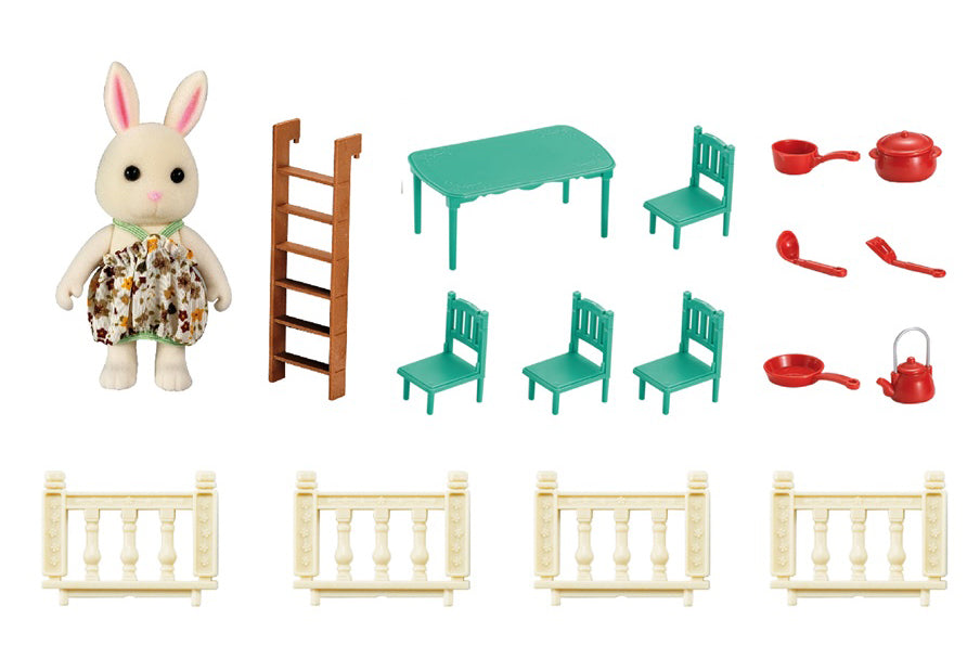OLEOCA Family Children's Dining Room Villa Dollhouse Playset with Miniature Doll Figure, Furniture and Utensils included