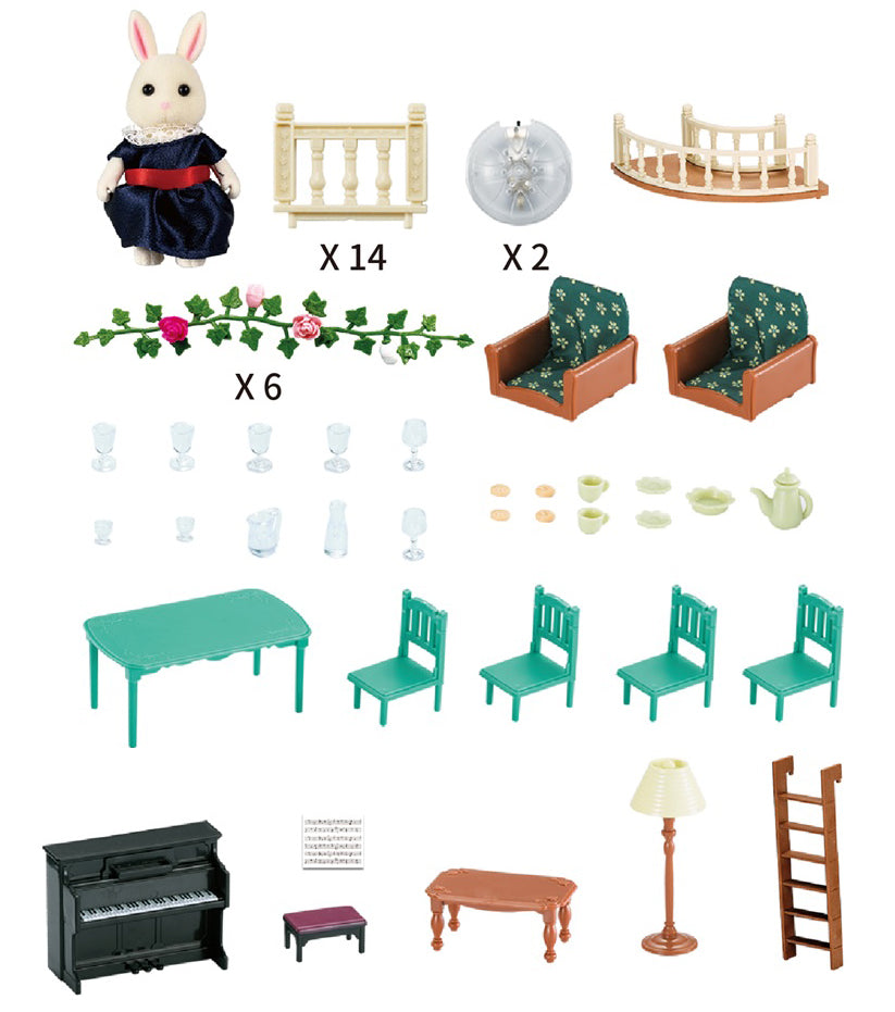 OLEOCA Family Children's 2 LED Light Villa Dollhouse Playset with Miniature Doll Figure, Furniture and Accessories included