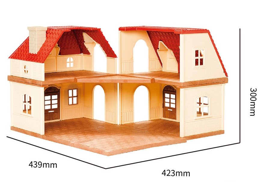 OLEOCA Family Children's 2 LED Light Villa Dollhouse Playset with Miniature Doll Figure, Furniture and Accessories included