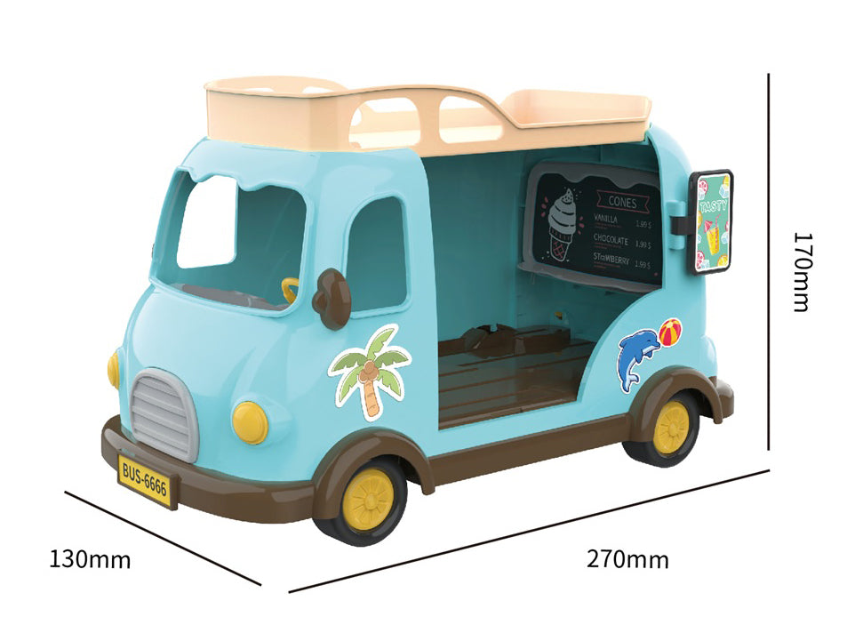 OLEOCA Family Children's Ice Cream Beach Bus Dollhouse Playset with Furniture and Accessories included
