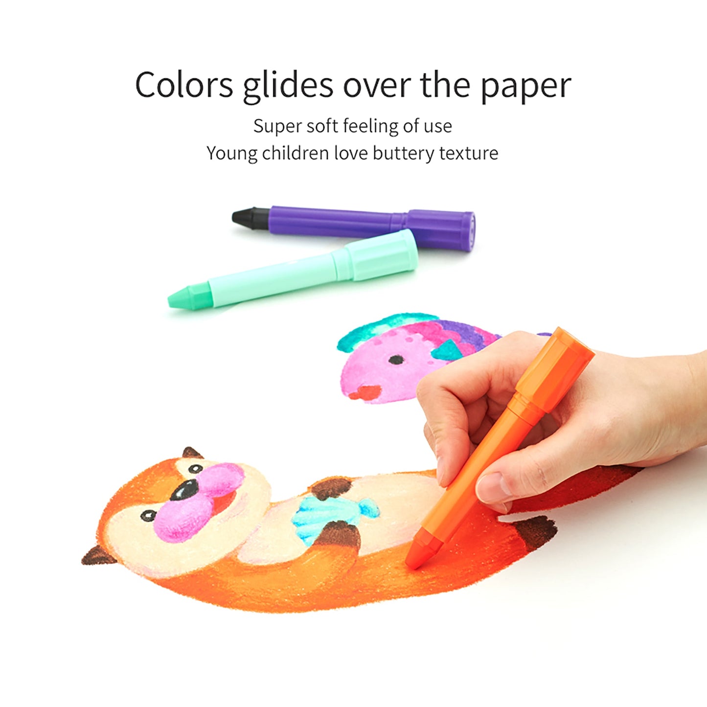 AMOS Korea COLORIX 3 in 1 Silky Crayons, Twistable, Washable, Smooth, Safe and Non-toxic, 12 colors in Plastic case