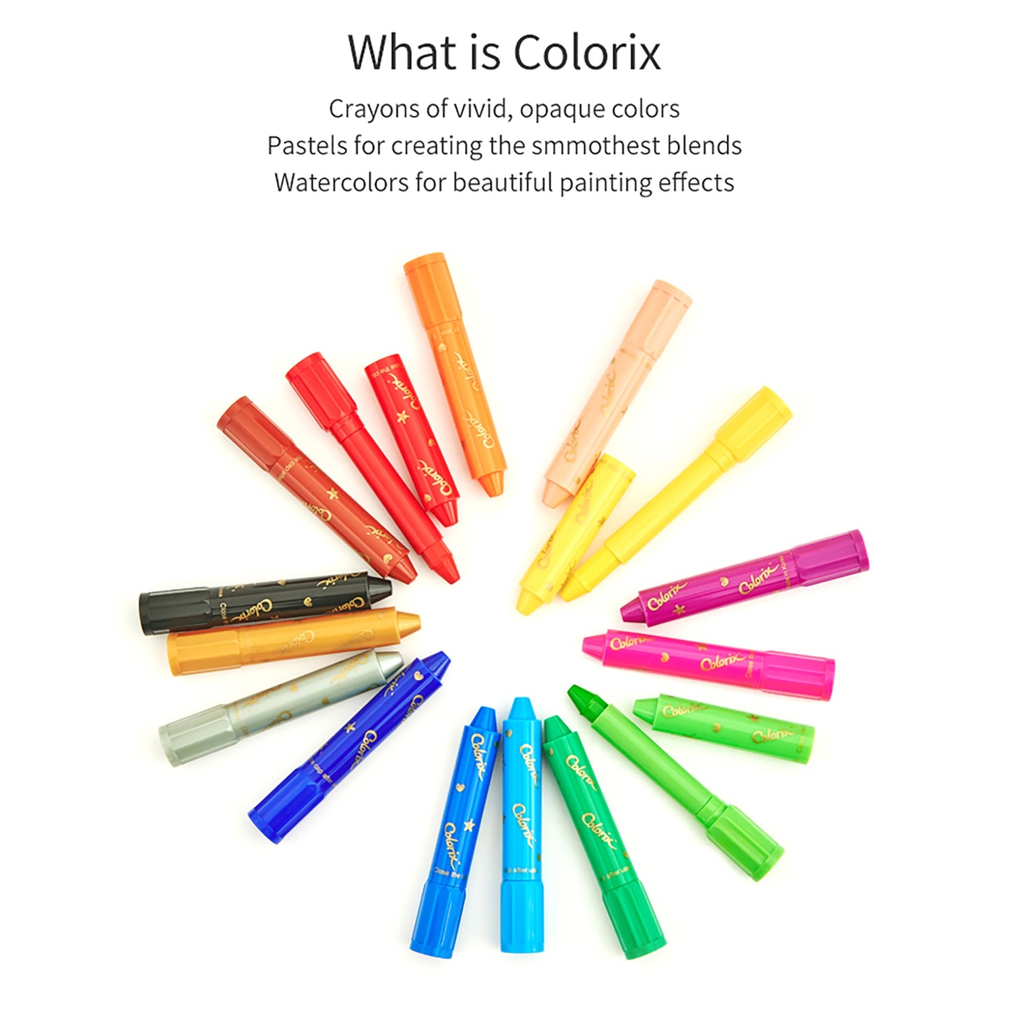AMOS Korea COLORIX 3 in 1 Silky Crayons, Twistable, Washable, Smooth, Safe and Non-toxic, 24 colors in Plastic case