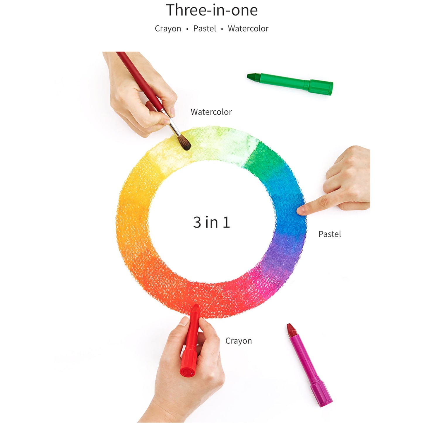 AMOS Korea COLORIX 3 in 1 Silky Crayons, Twistable, Washable, Smooth, Safe and Non-toxic, 24 colors in Plastic case