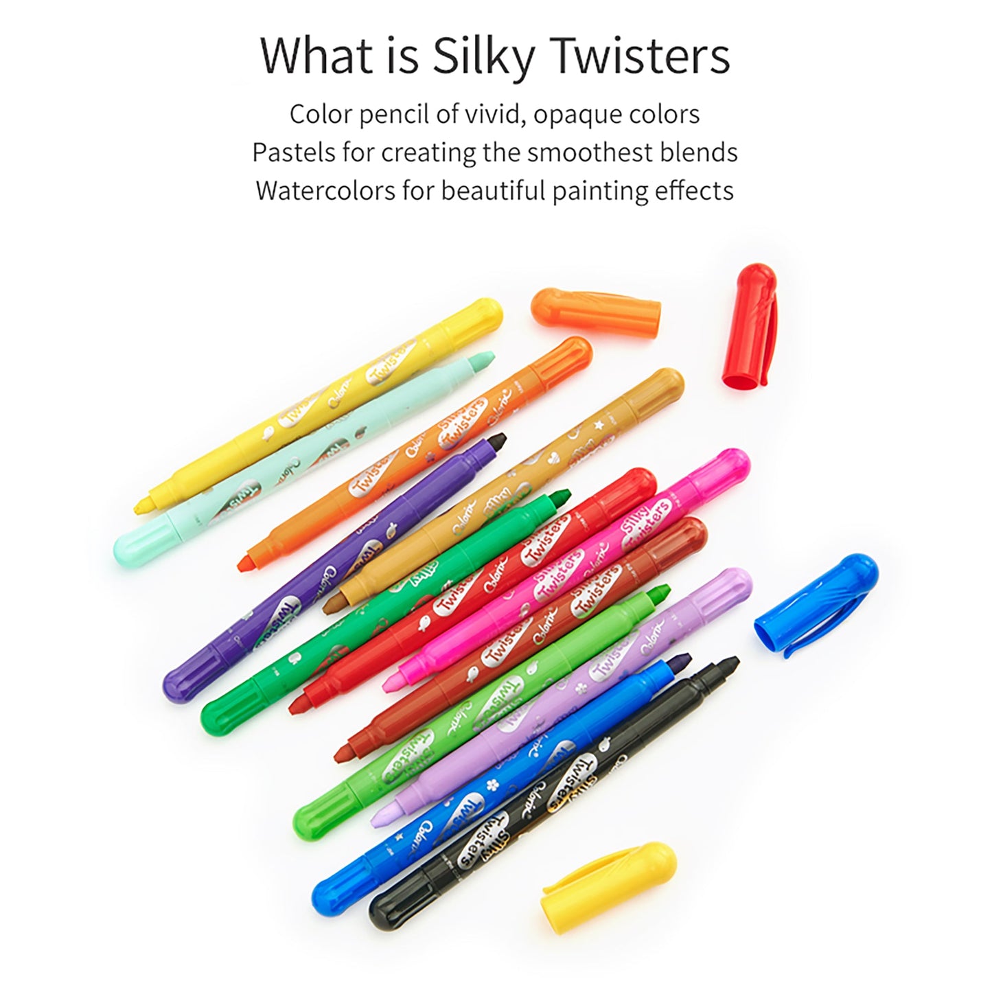 AMOS Korea SILKY TWISTERS 3 in 1 Silky Crayons, Twistable, Washable, Smooth, Safe and Non-toxic, 12 colors in Plastic case