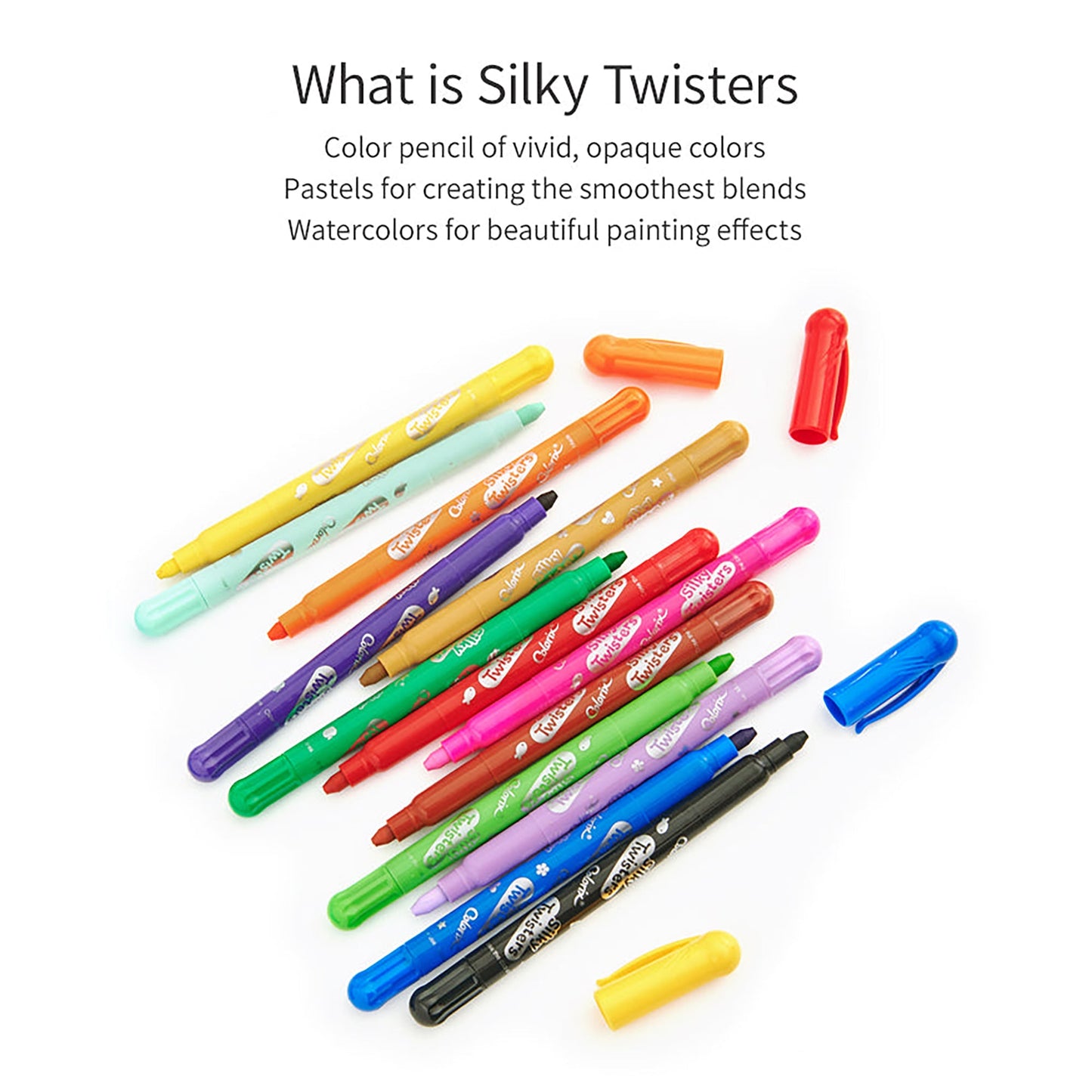 AMOS Korea SILKY TWISTERS 3 in 1 Silky Crayons, Twistable, Washable, Smooth, Safe and Non-toxic, 24 colors in Plastic case