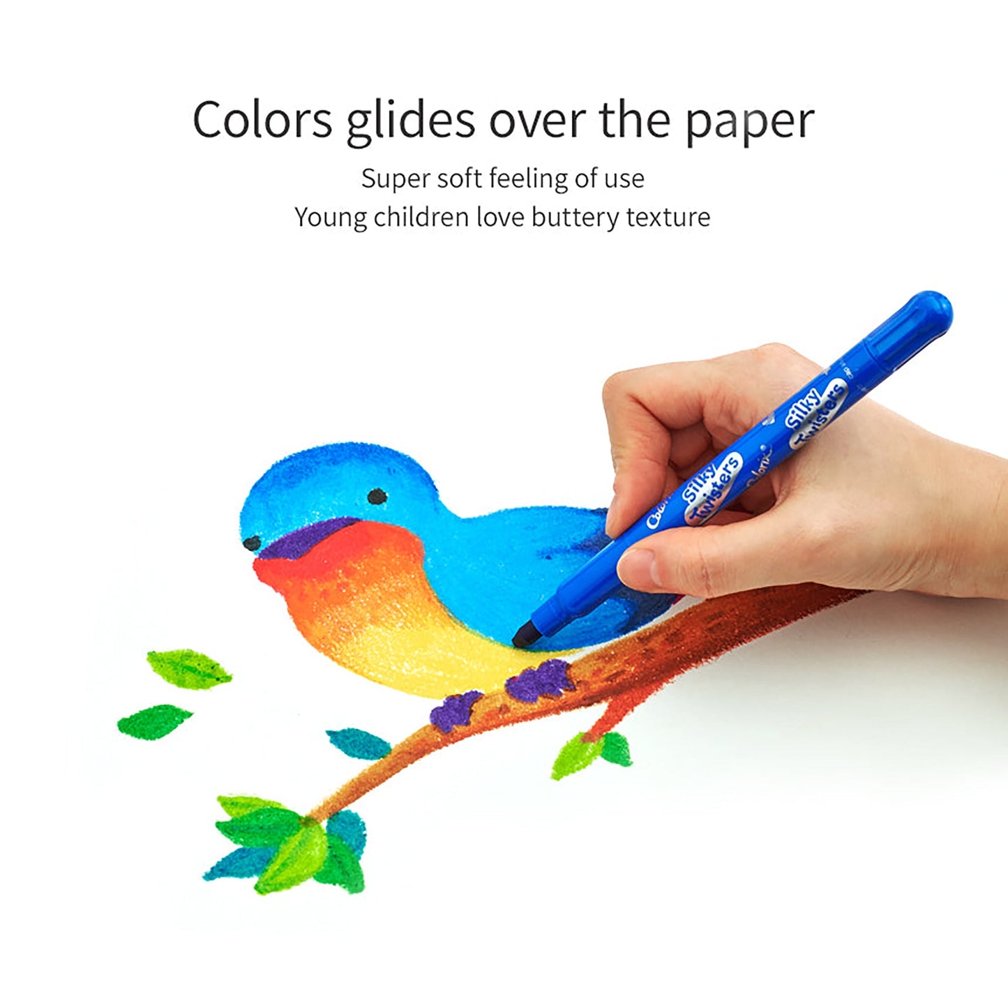 AMOS Korea SILKY TWISTERS 3 in 1 Silky Crayons, Twistable, Washable, Smooth, Safe and Non-toxic, 24 colors in Plastic case