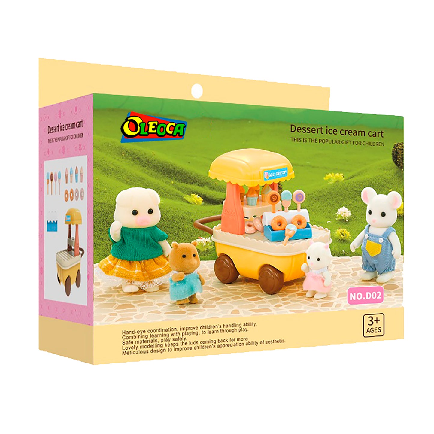 OLEOCA Family Children's Dessert Ice Cream Cart Dollhouse Playset with Accessories included
