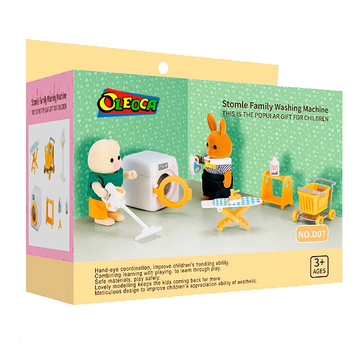 OLEOCA Family Children's Laundry Washing Machine Dollhouse Playset with Accessories included