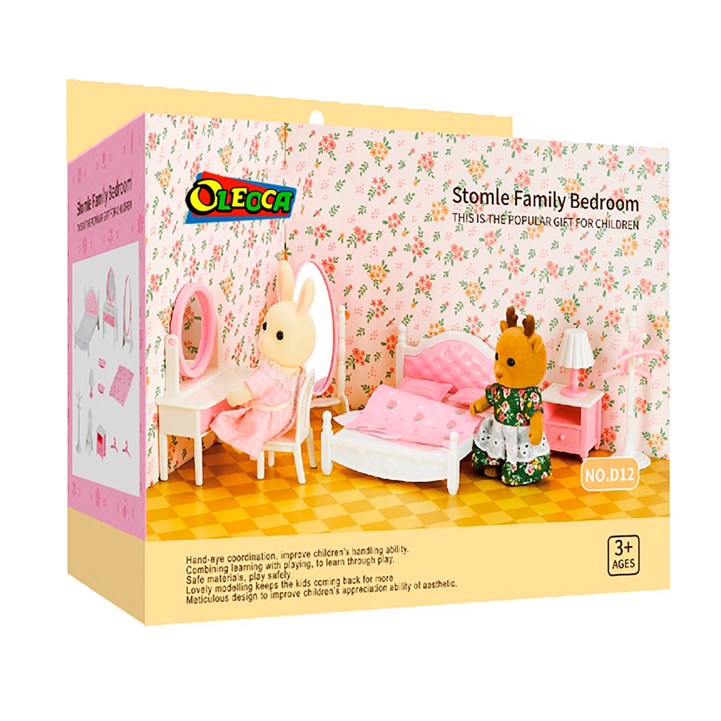 OLEOCA Family Children's Bedroom Dollhouse Playset with Furniture and Accessories included