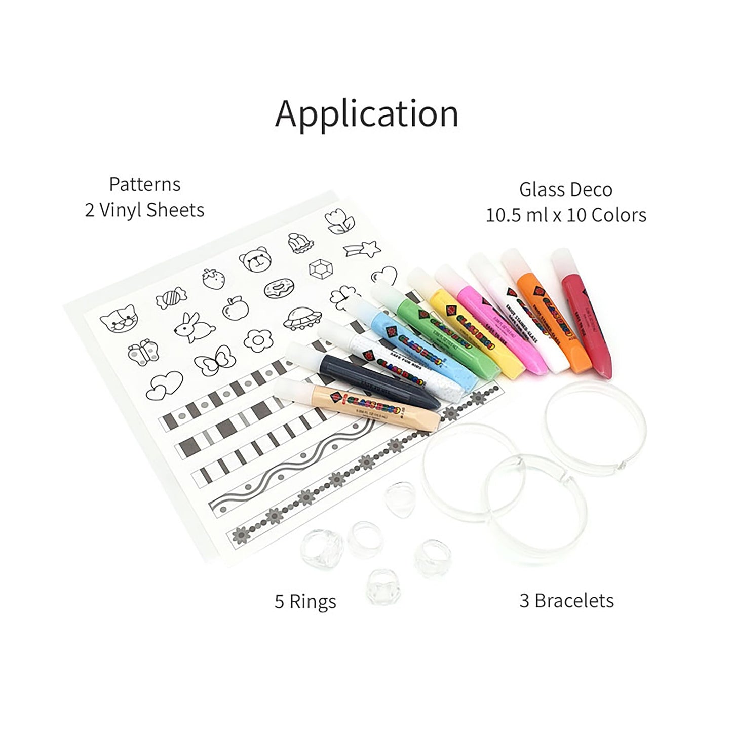 AMOS Korea GLASS DECO ICE JEWELRY KIT Stained Glass Paiting 8 Colors, Painted Braslets, Rings and Art Deco, DIY kit for Girls
