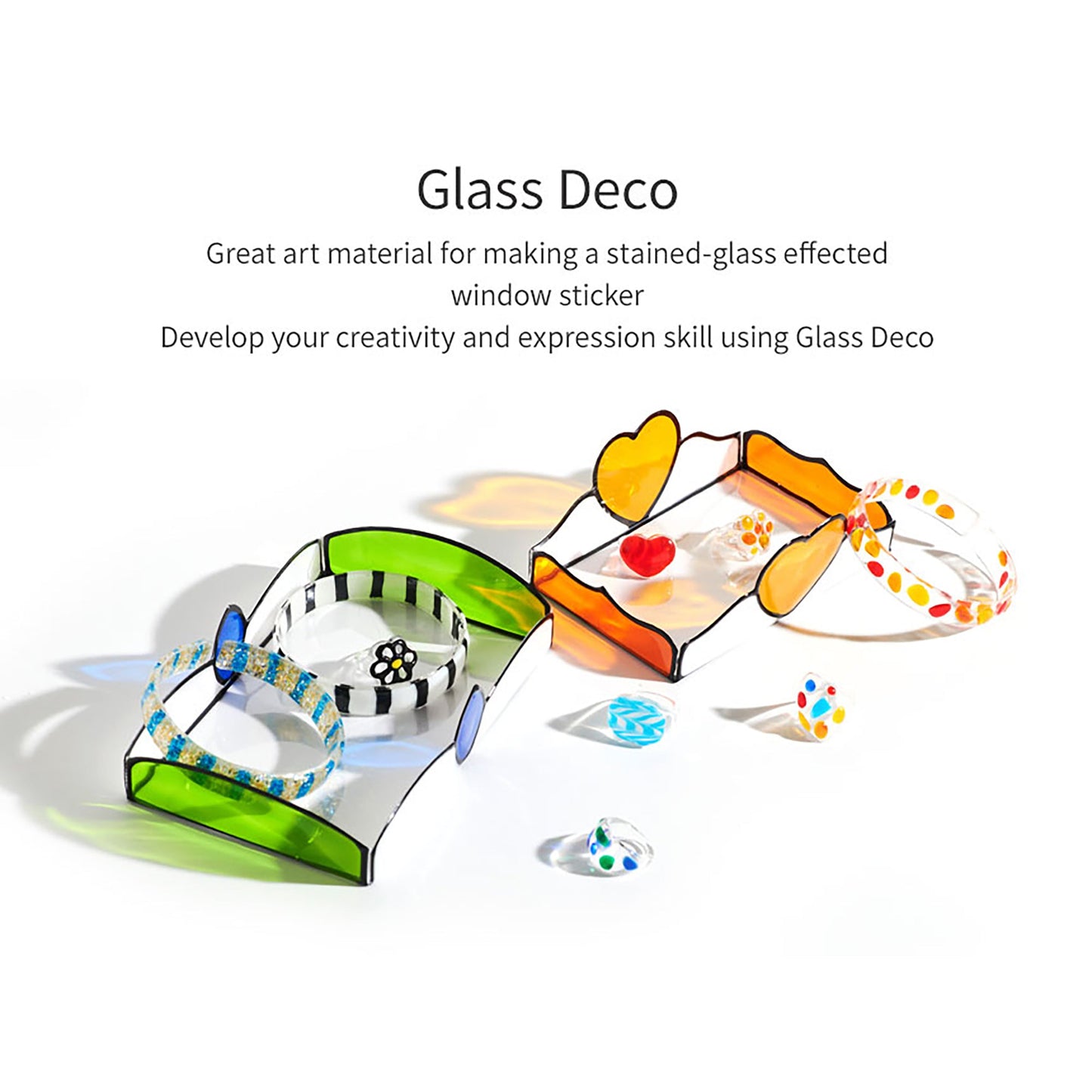 AMOS Korea GLASS DECO ICE JEWELRY KIT Stained Glass Paiting 8 Colors, Painted Braslets, Rings and Art Deco, DIY kit for Girls