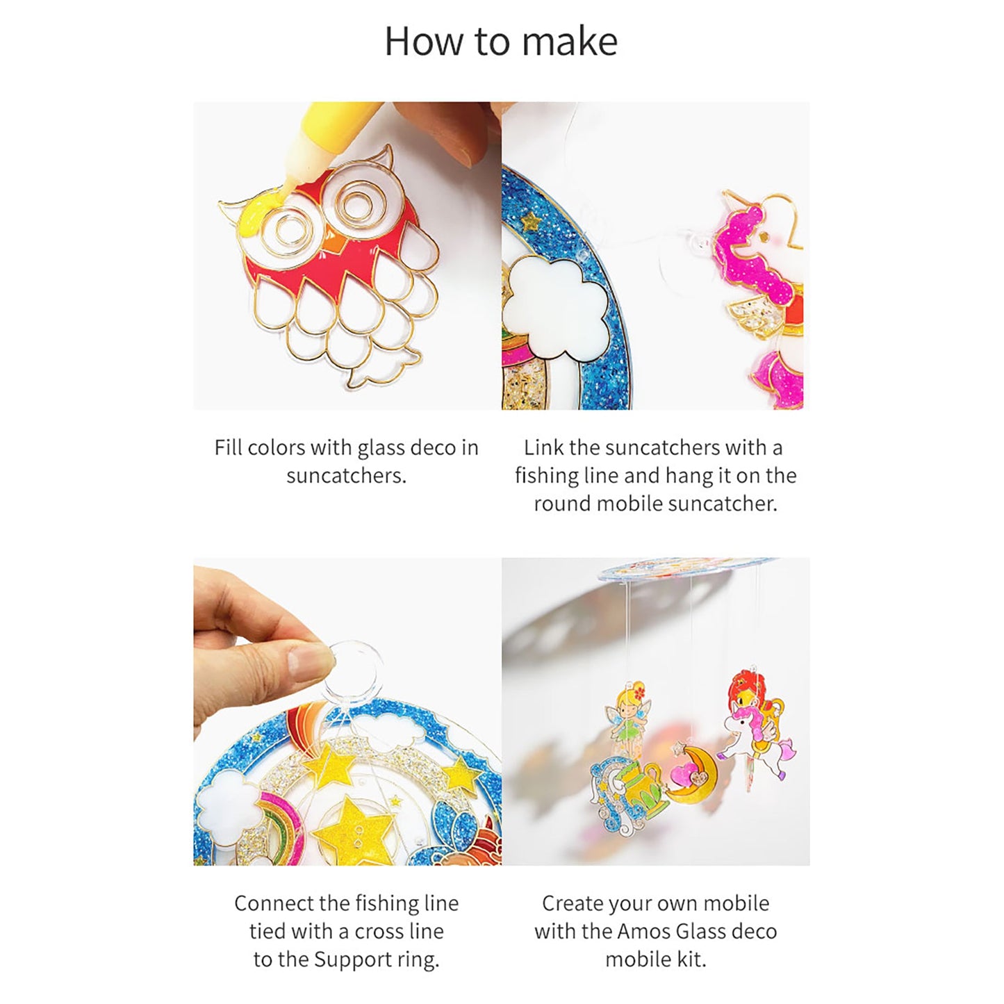 AMOS Korea GLASS DECO MOBILE KIT Window Art and Craft, Stained Glass Paiting 10 Colors, 9 Suncatchers DIY kit