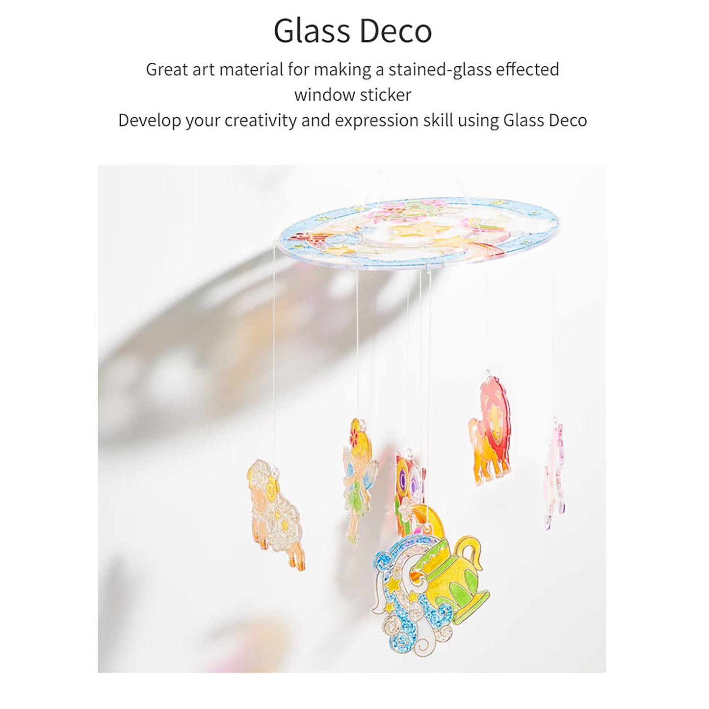 AMOS Korea GLASS DECO MOBILE KIT Window Art and Craft, Stained Glass Paiting 10 Colors, 9 Suncatchers DIY kit