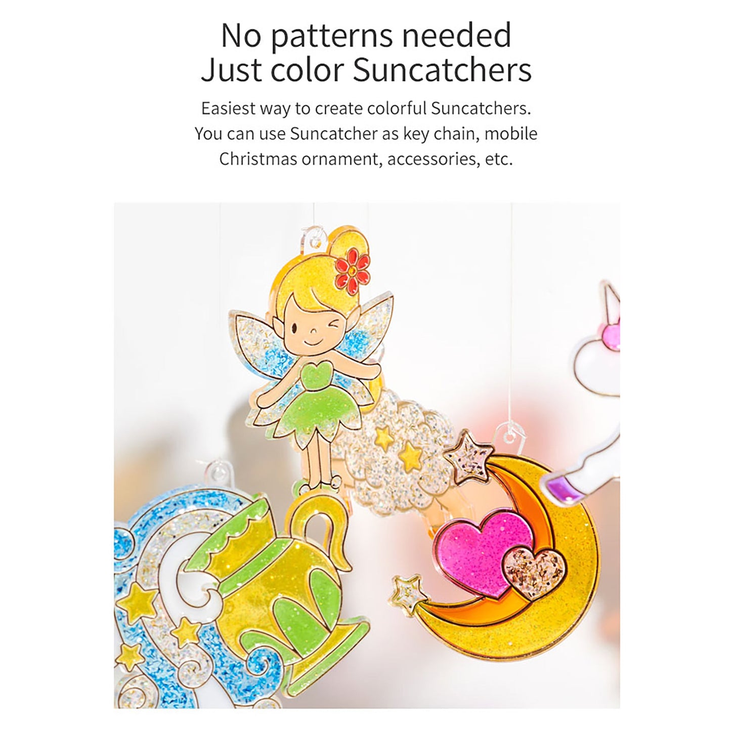 AMOS Korea GLASS DECO MOBILE KIT Window Art and Craft, Stained Glass Paiting 10 Colors, 9 Suncatchers DIY kit