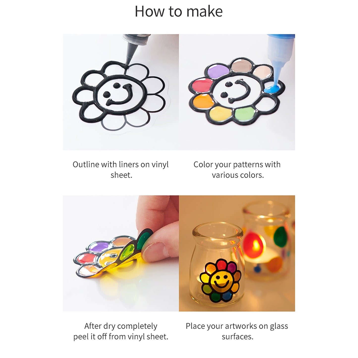 AMOS Korea GLASS DECO DIY Kit Window Art and Craft, Stained Glass Paiting 12 Colors, Glue Stick 8 gr