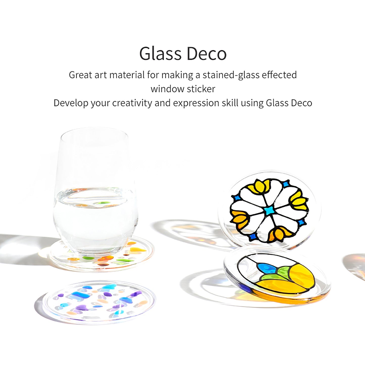 AMOS Korea GLASS DECO DIY Kit Window Art and Craft, Stained Glass Paiting 12 Colors, Glue Stick 8 gr