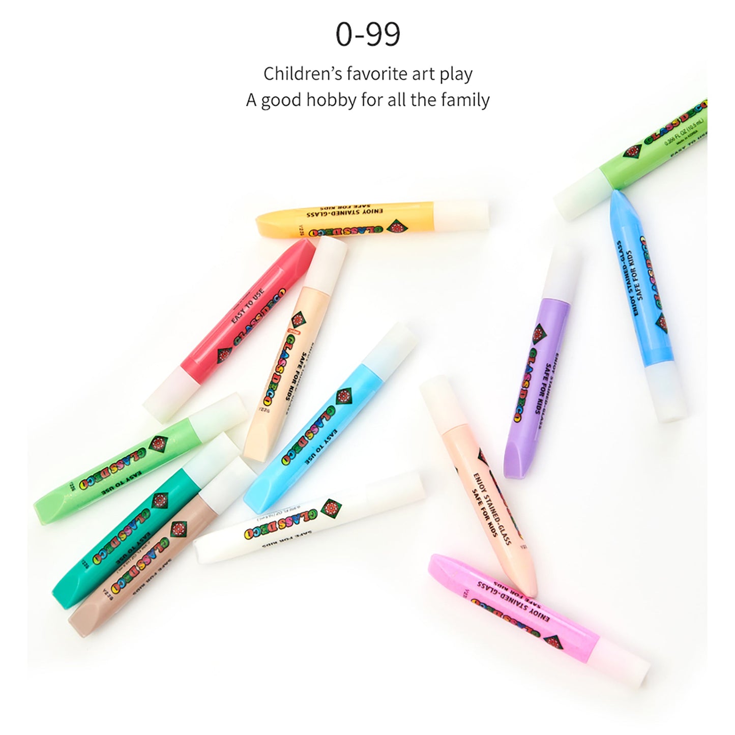 AMOS Korea GLASS DECO DIY Kit Window Art and Craft, Stained Glass Paiting 12 Colors, Glue Stick 8 gr