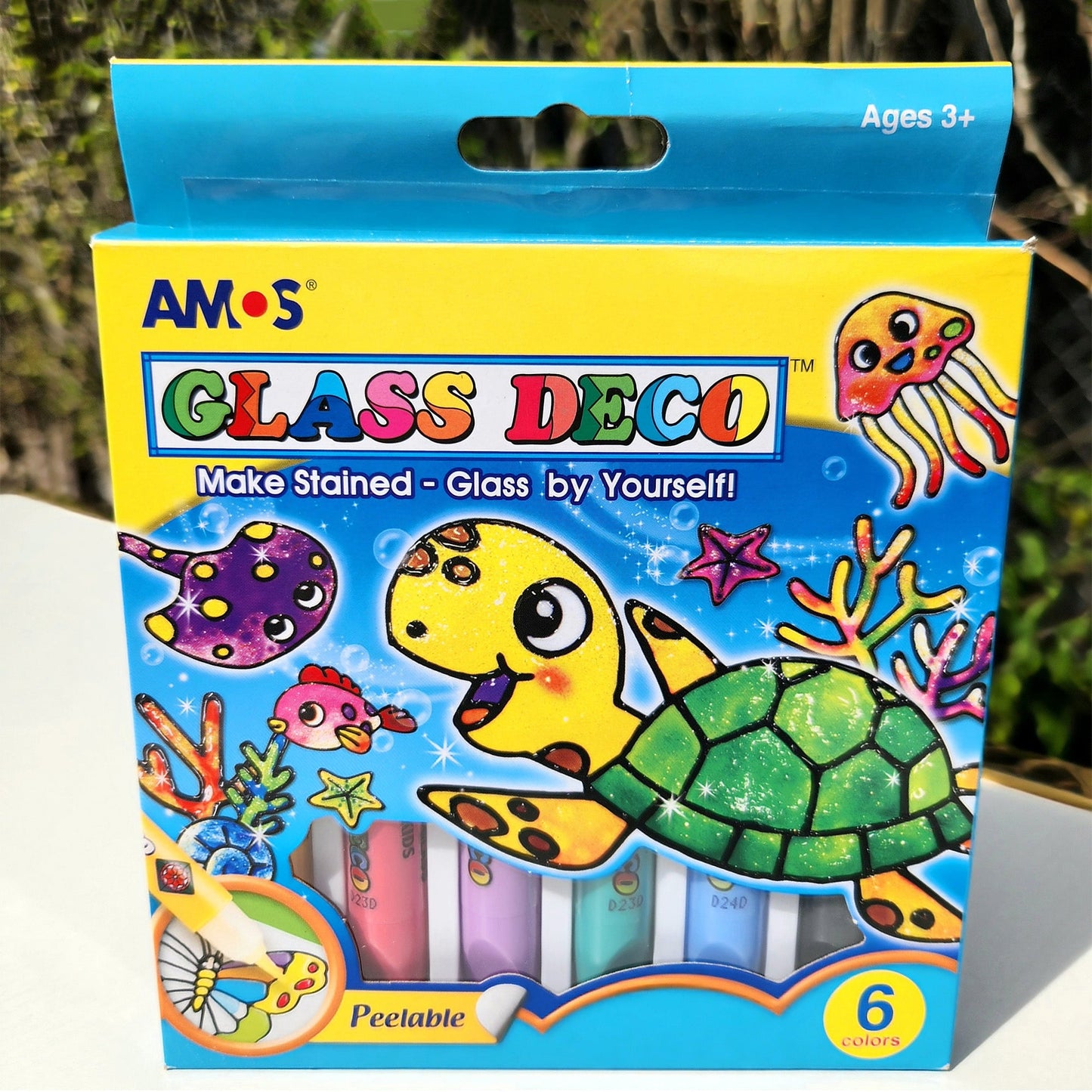AMOS Korea GLASS DECO DIY Kit Window Art and Craft, Stained Glass Paiting 6 Colors