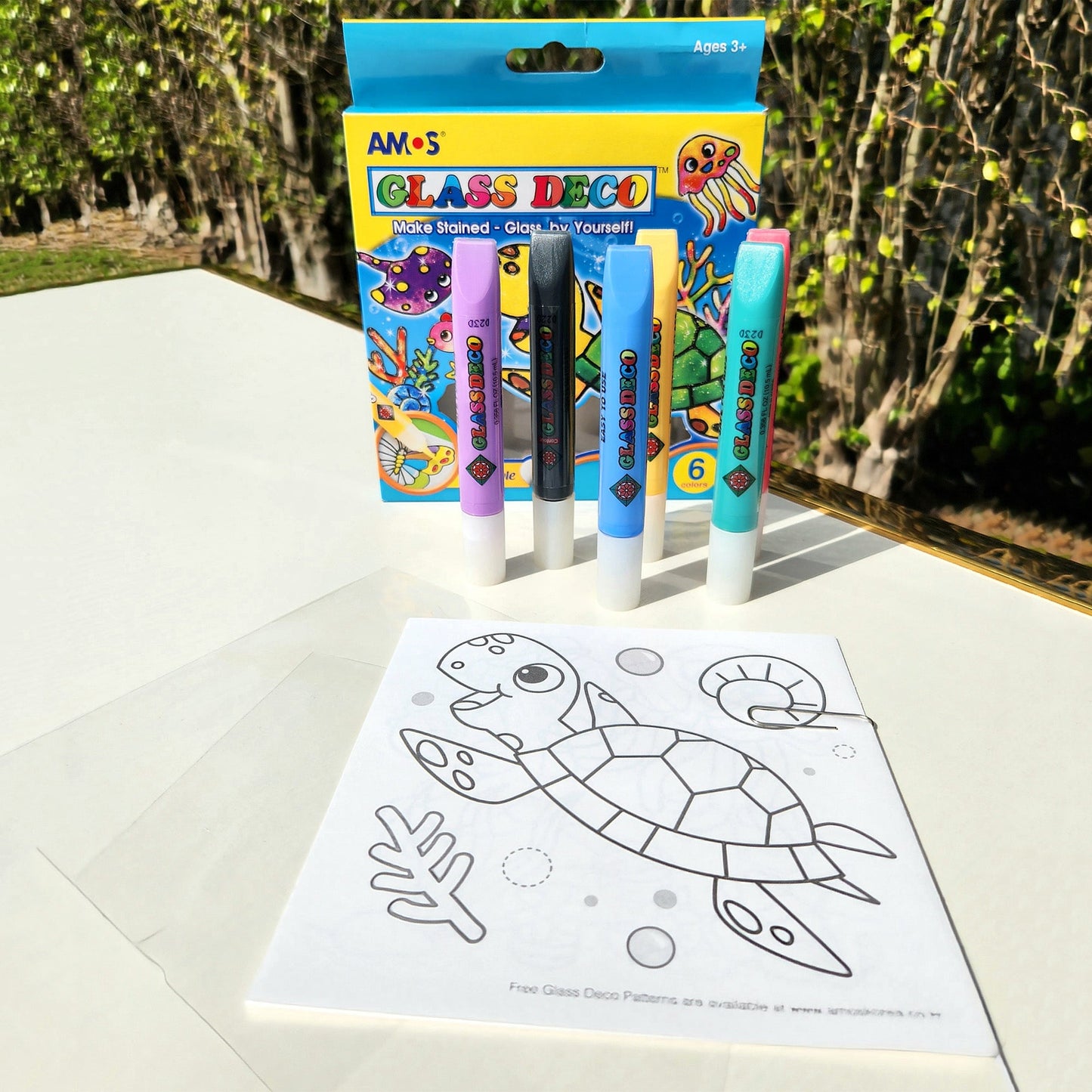 AMOS Korea GLASS DECO DIY Kit Window Art and Craft, Stained Glass Paiting 6 Colors