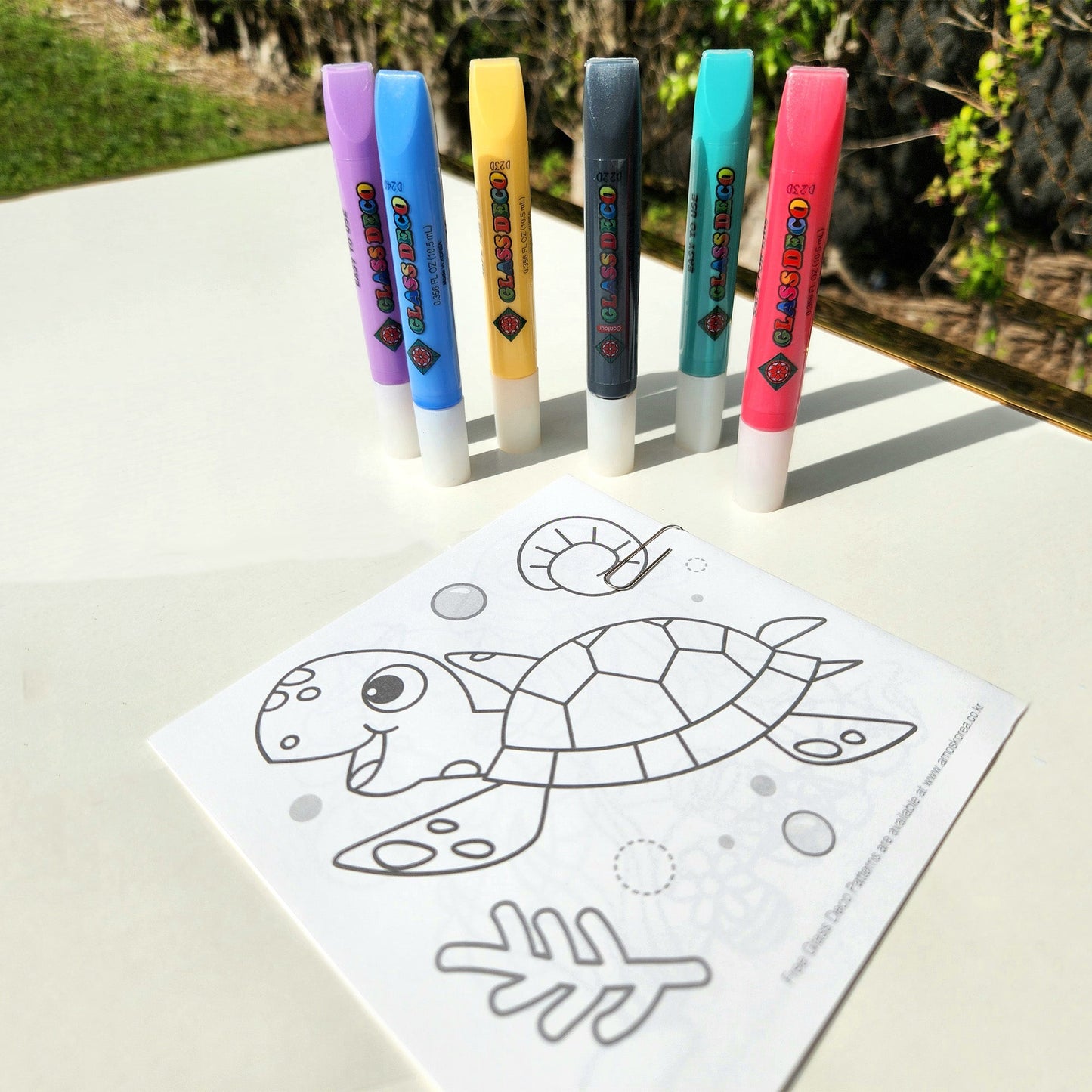 AMOS Korea GLASS DECO DIY Kit Window Art and Craft, Stained Glass Paiting 6 Colors