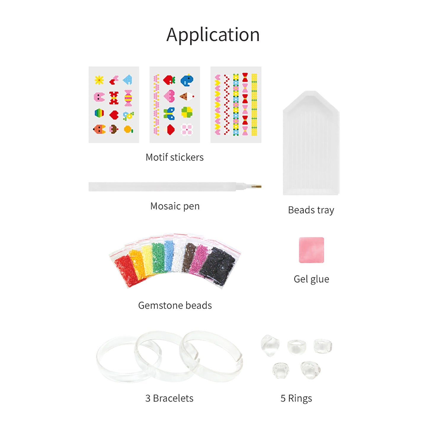 AMOS Korea GEM MOSAIC Jewelry Art Set - Gemmed Braslets, Rings and Art Deco DIY kit for Girls