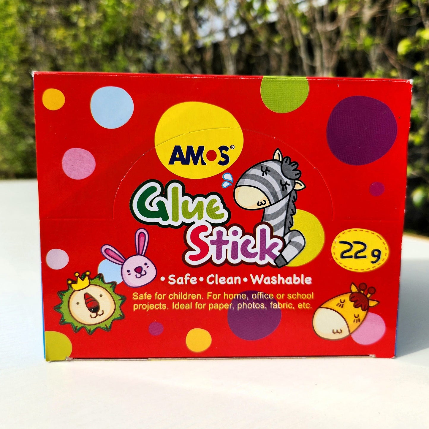 AMOS Korea GLUE STICK PVP WHITE Kid's design 22 gr Set of 20 pcs in Display Box - Washable, Non-Toxic, Acid-Free