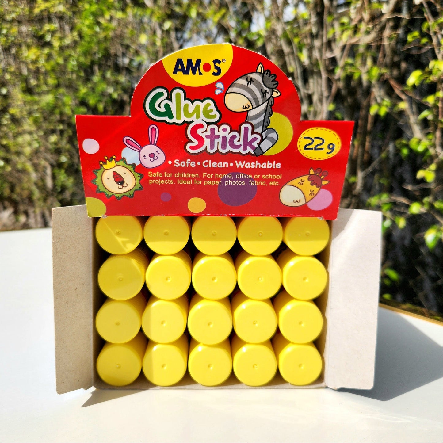 AMOS Korea GLUE STICK PVP WHITE Kid's design 22 gr Set of 20 pcs in Display Box - Washable, Non-Toxic, Acid-Free