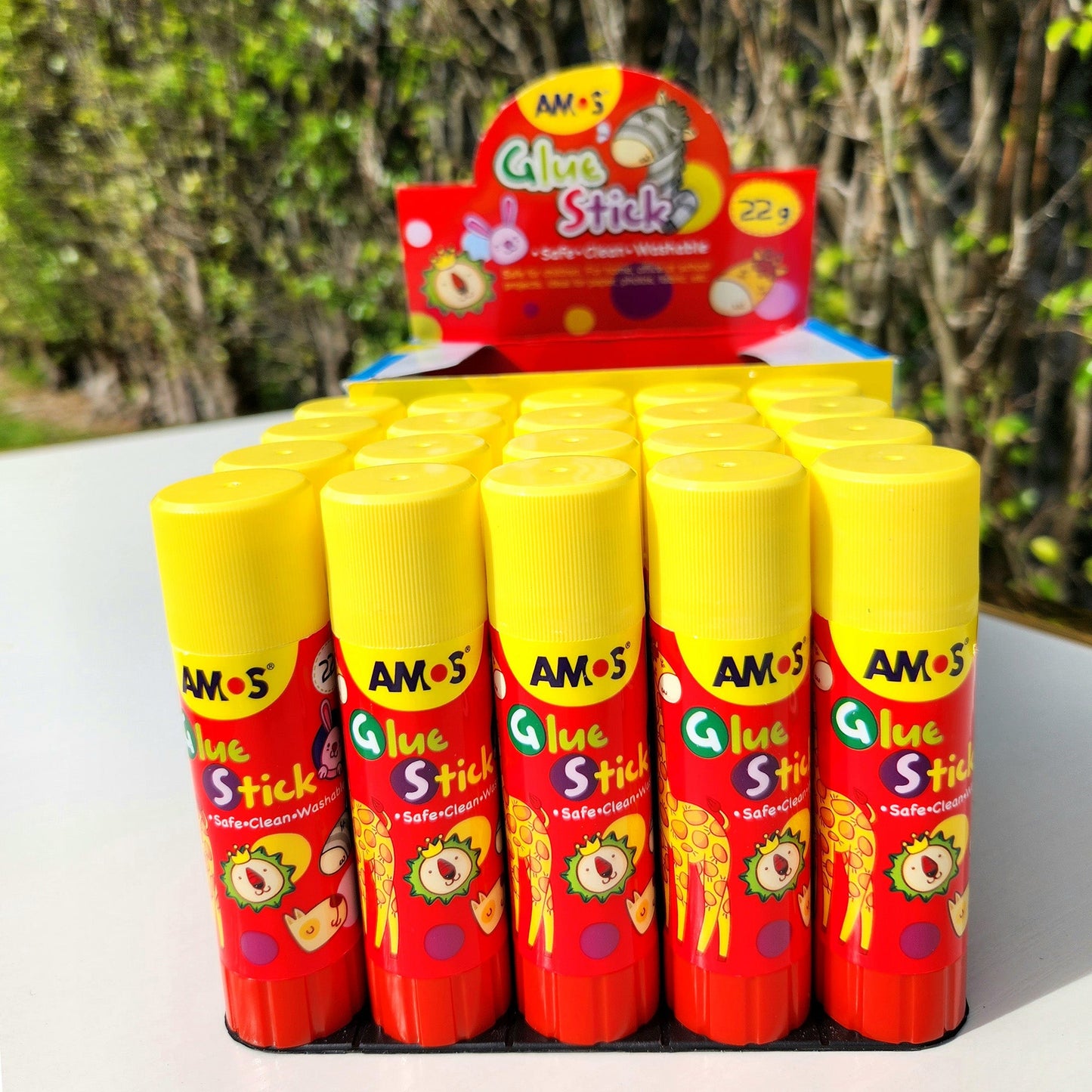 AMOS Korea GLUE STICK PVP WHITE Kid's design 22 gr Set of 20 pcs in Display Box - Washable, Non-Toxic, Acid-Free