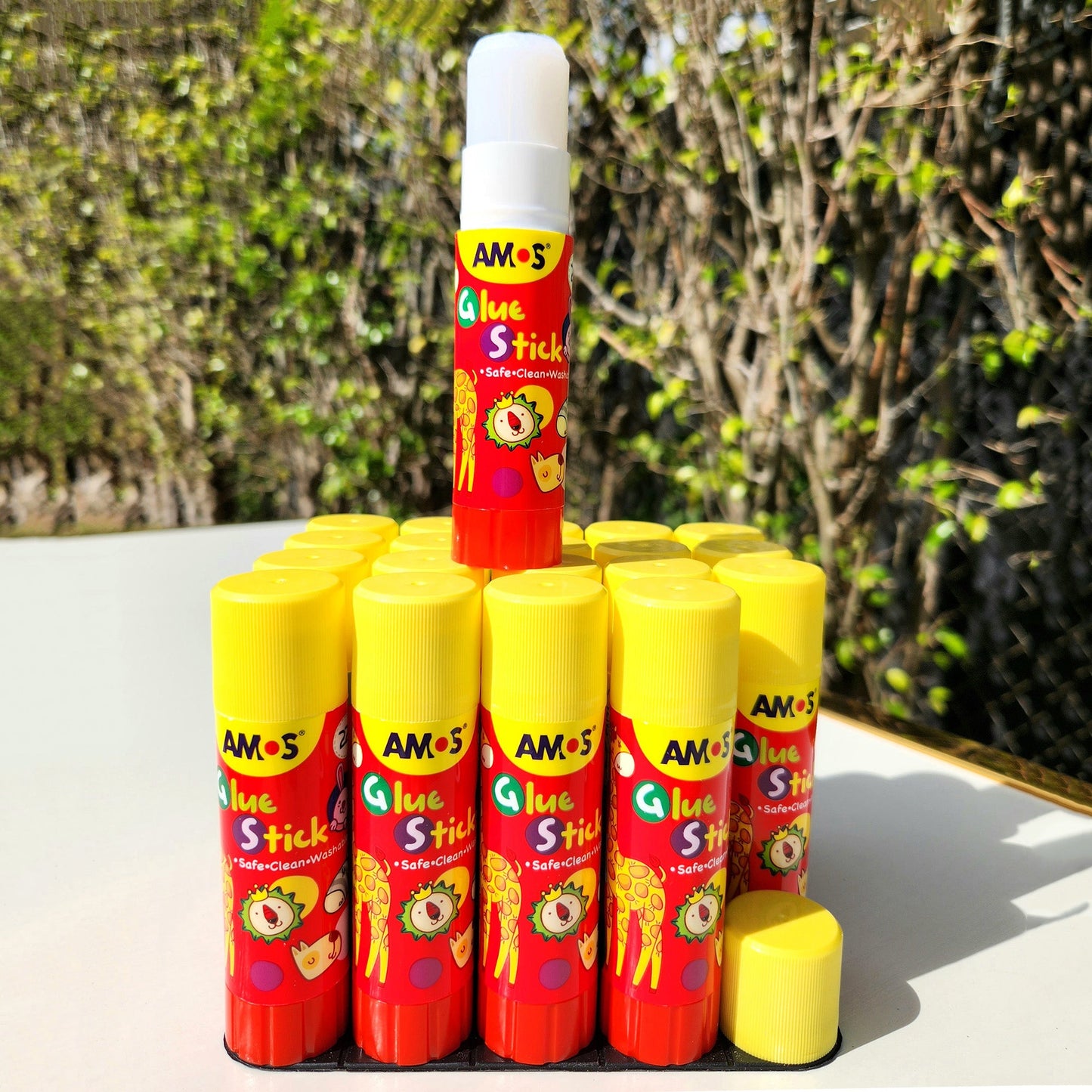 AMOS Korea GLUE STICK PVP WHITE Kid's design 22 gr Set of 20 pcs in Display Box - Washable, Non-Toxic, Acid-Free