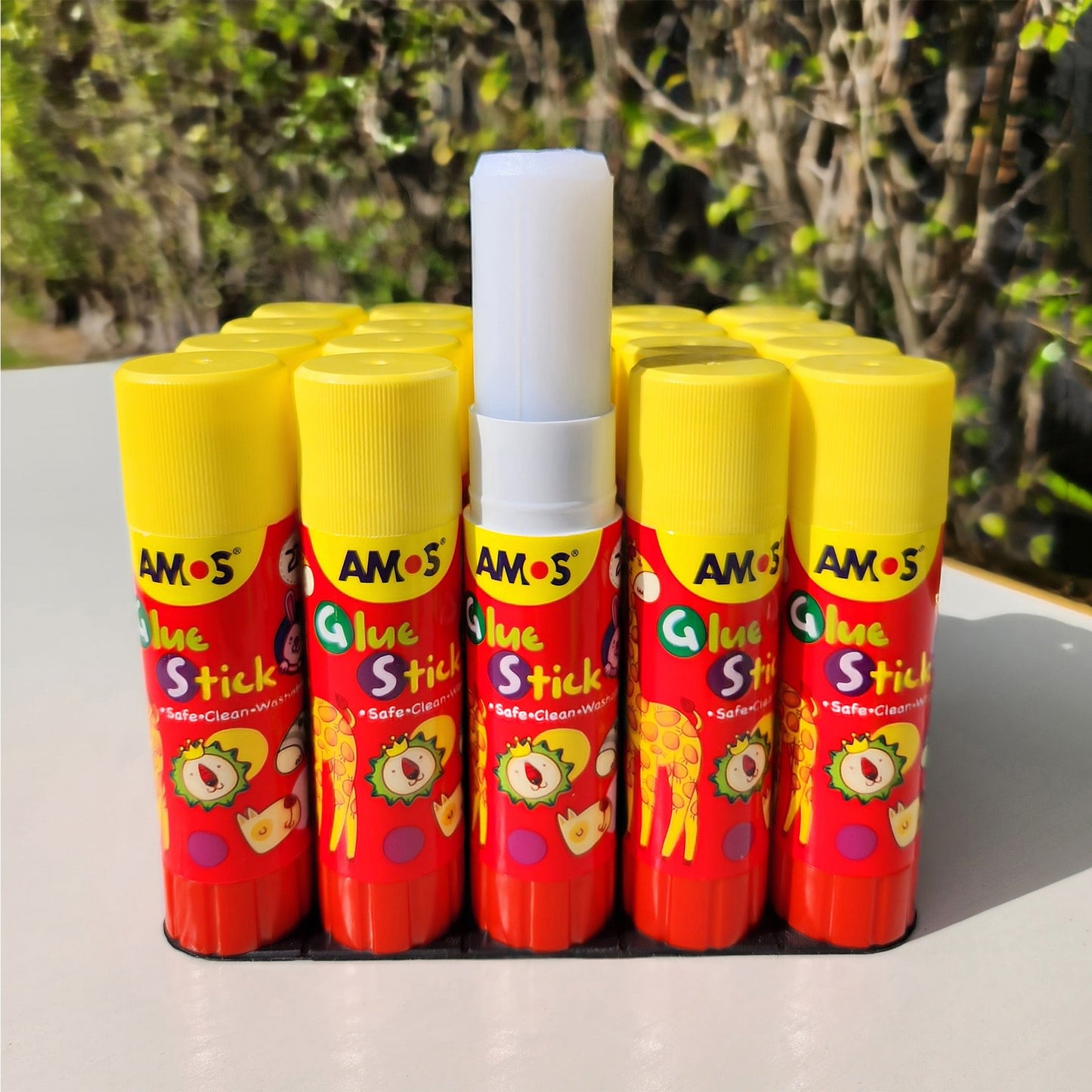 AMOS Korea GLUE STICK PVP WHITE Kid's design 22 gr Set of 20 pcs in Display Box - Washable, Non-Toxic, Acid-Free