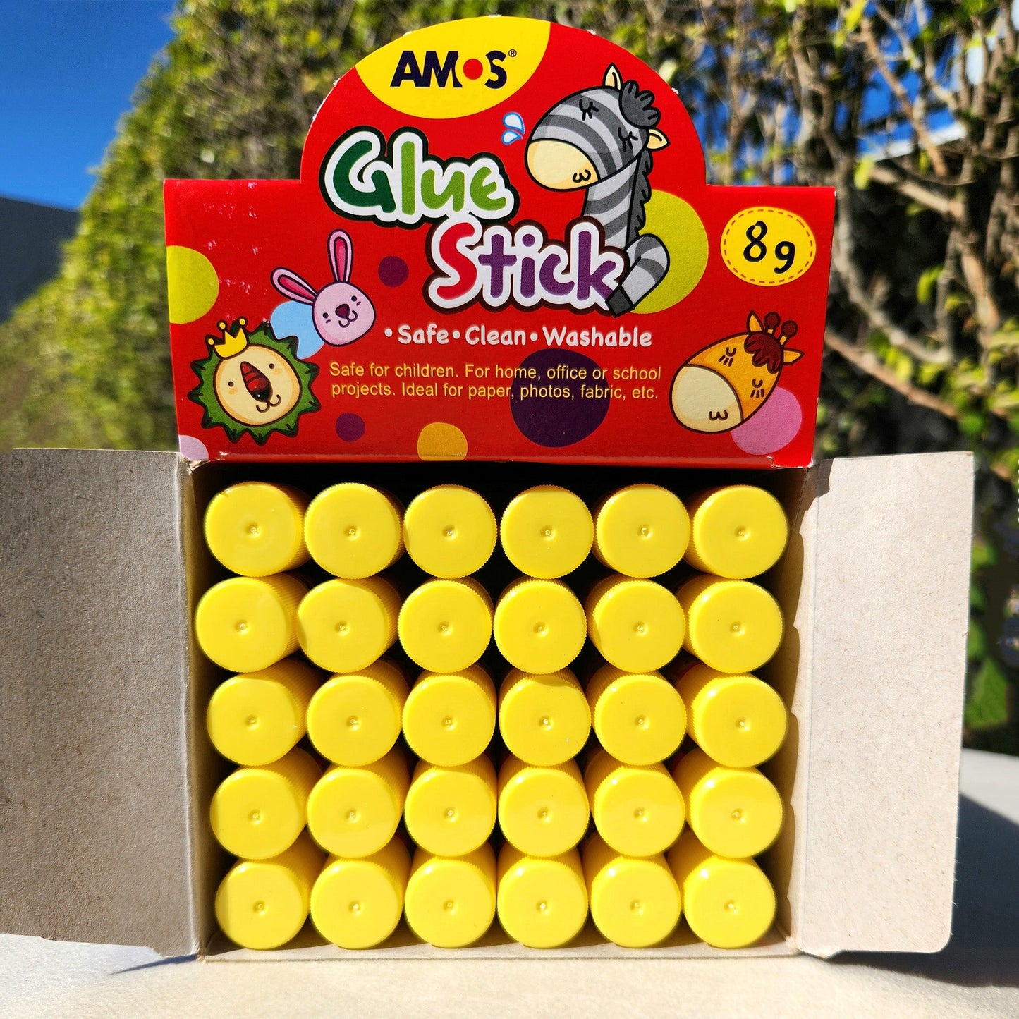 AMOS Korea GLUE STICK PVP WHITE Kid's design 8 gr Set of 30 pcs in Display Box - Washable, Non-Toxic, Acid-Free