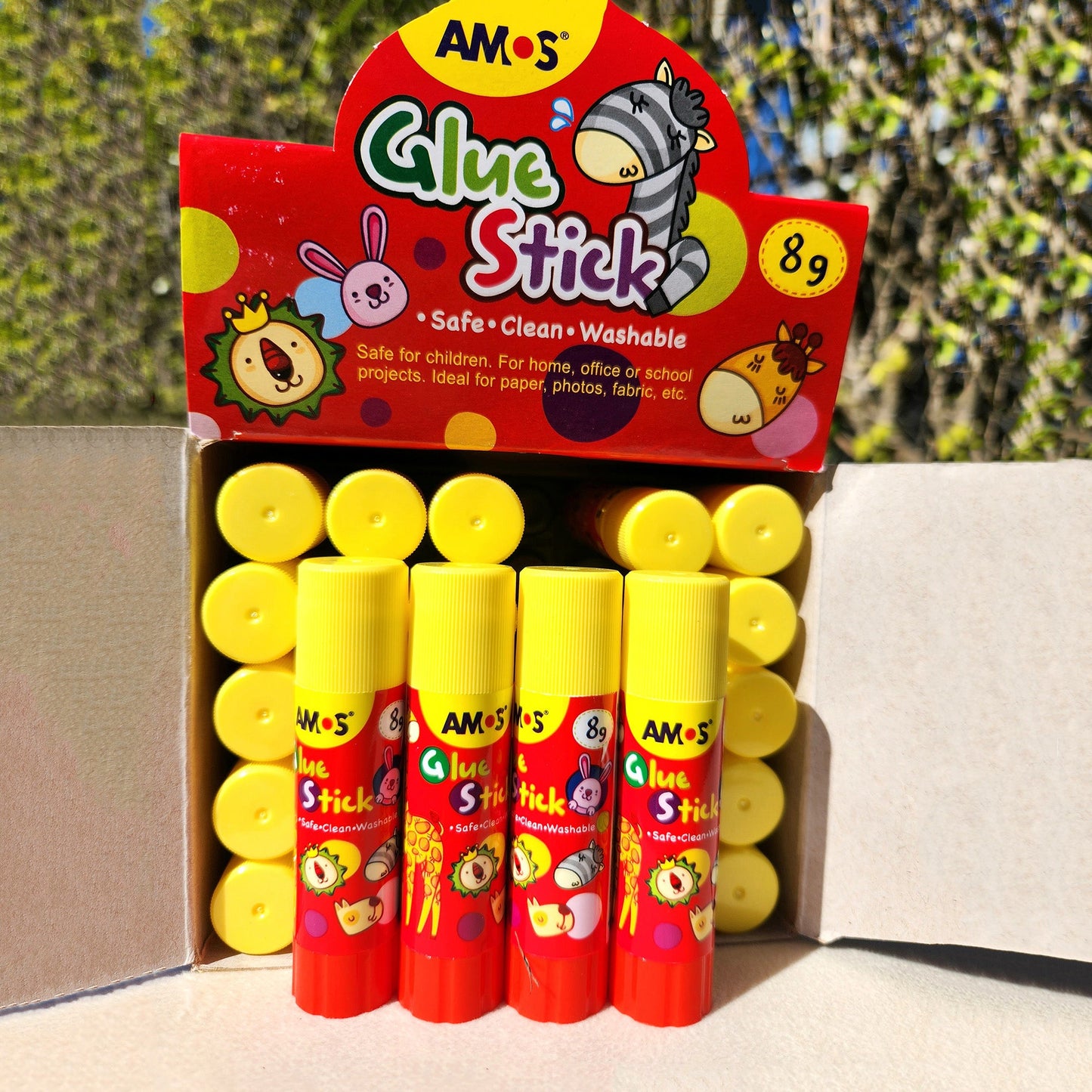 AMOS Korea GLUE STICK PVP WHITE Kid's design 8 gr Set of 30 pcs in Display Box - Washable, Non-Toxic, Acid-Free
