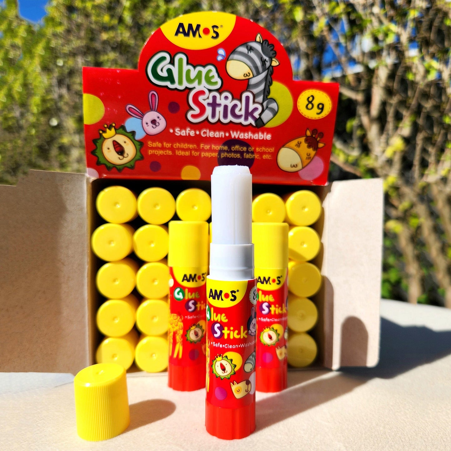 AMOS Korea GLUE STICK PVP WHITE Kid's design 8 gr Set of 30 pcs in Display Box - Washable, Non-Toxic, Acid-Free