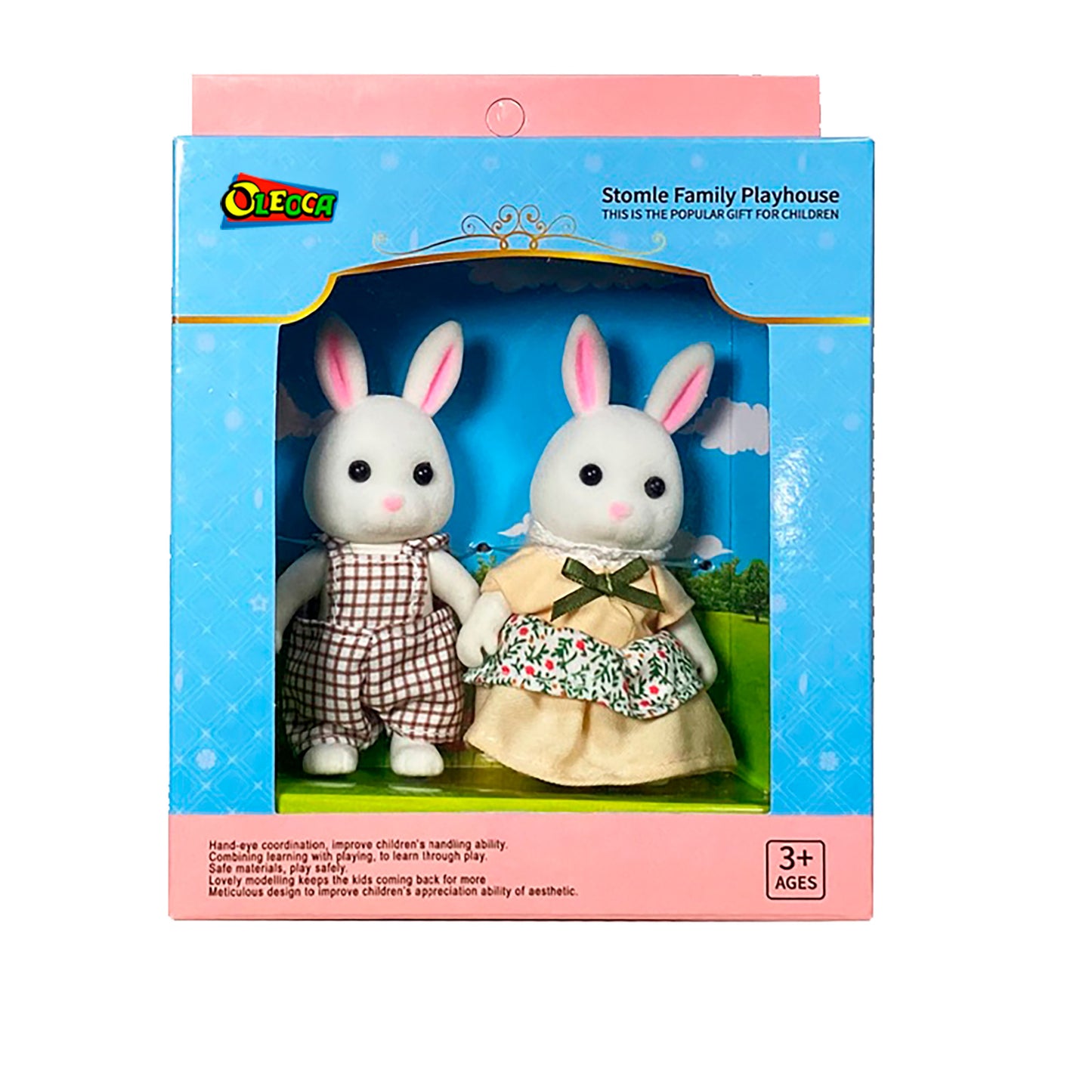 OLEOCA Family Children's Dollhouse Playset of 2 Dressed White Rabbit Miniature Doll Figure