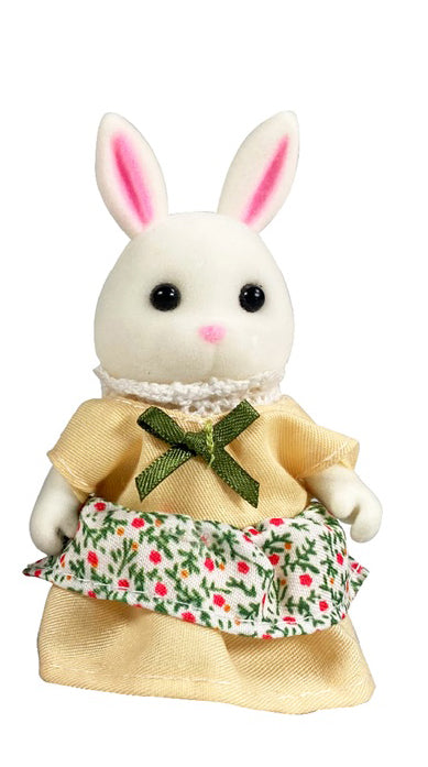 OLEOCA Family Children's Dollhouse Playset of 2 Dressed White Rabbit Miniature Doll Figure