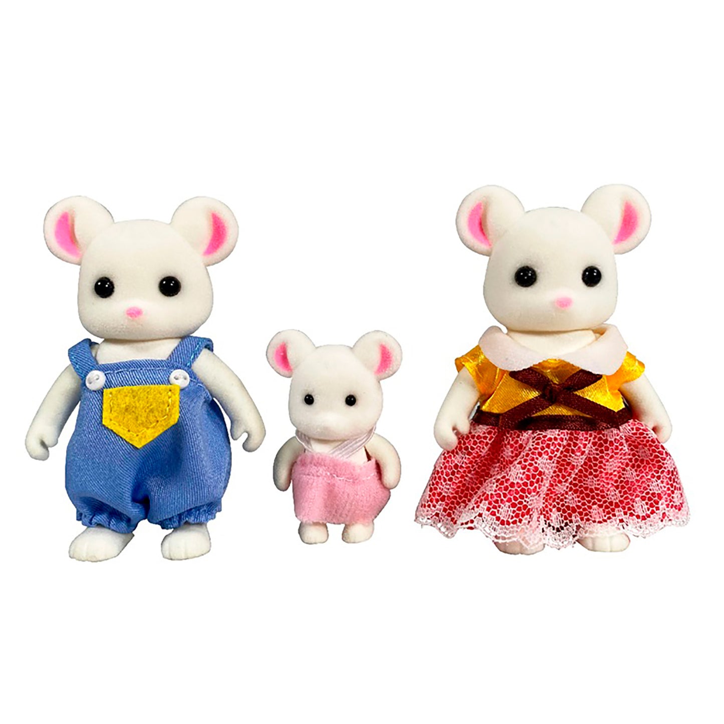 OLEOCA Family Children's Dollhouse Playset of 3 Dressed White Mouse Miniature Doll Figures