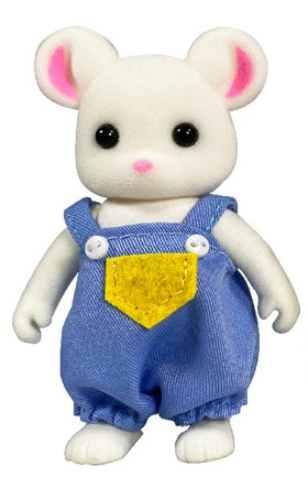 OLEOCA Family Children's Dollhouse Playset of 3 Dressed White Mouse Miniature Doll Figures