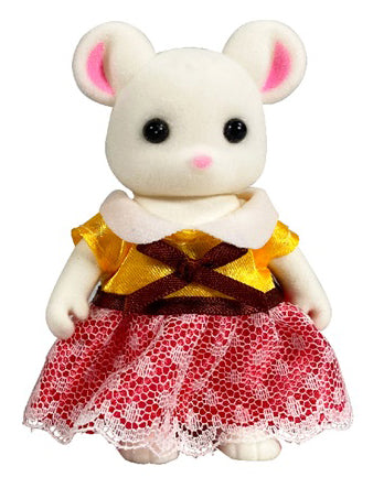 OLEOCA Family Children's Dollhouse Playset of 3 Dressed White Mouse Miniature Doll Figures