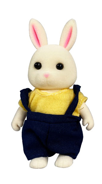 OLEOCA Family Children's Dollhouse Playset of 2 Dressed Cream Rabbit Miniature Doll Figures